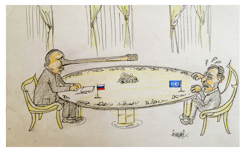 Cartoon: Putin and  Guterres (medium) by ismail dogan tagged war,in,ukraine