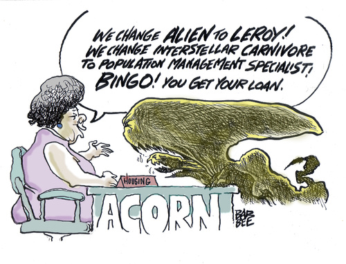 Cartoon: adjusting the paper work (medium) by barbeefish tagged acorn