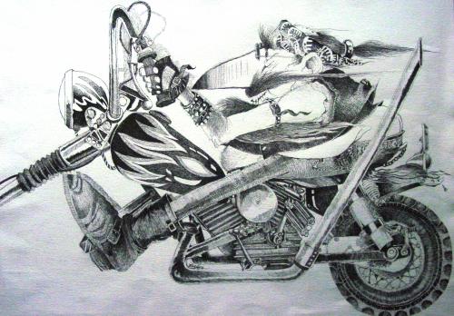 Cartoon: biker (medium) by barbeefish tagged on,the,road,