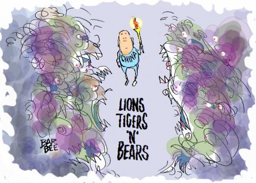 Cartoon: china olympics (medium) by barbeefish tagged lions,tigers,bears,