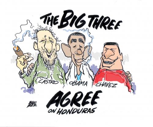 Cartoon: HONDURAS (medium) by barbeefish tagged castro,obama,chavez