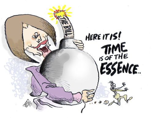 Cartoon: pelosi delivers (medium) by barbeefish tagged kaboom