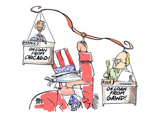 Cartoon: talk radio VS obama (medium) by barbeefish tagged weight
