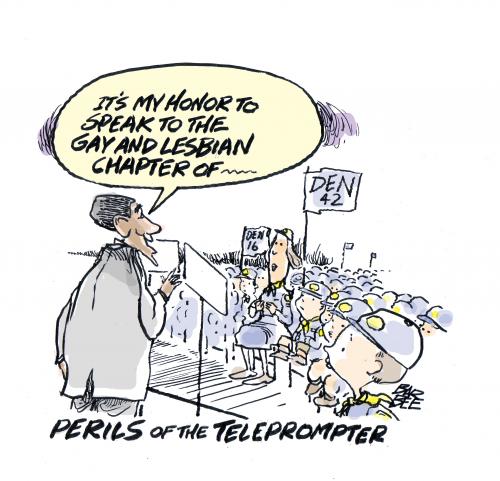 Cartoon: teleprompter disconnect (medium) by barbeefish tagged obama