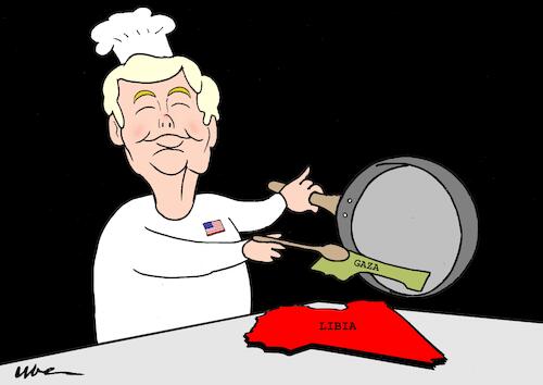 Cartoon: DALLA PADELLA ALLA BRACE (medium) by uber tagged gaza,libia,trump,gaza,libia,trump