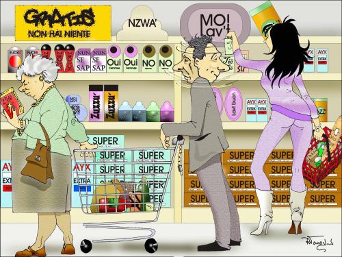 supermarket with wife........... By felpa56 | Philosophy Cartoon | TOONPOOL