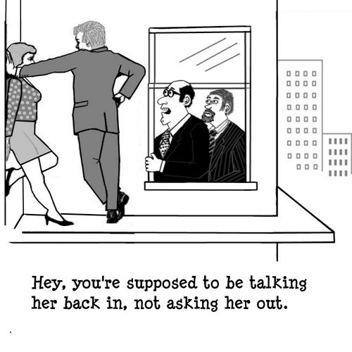 Cartoon: Ask her (medium) by cartoonsbyspud tagged finance,it,marketing,outsourced,life,taylor,paul,business,office,recruitment,hr,spud,cartoon