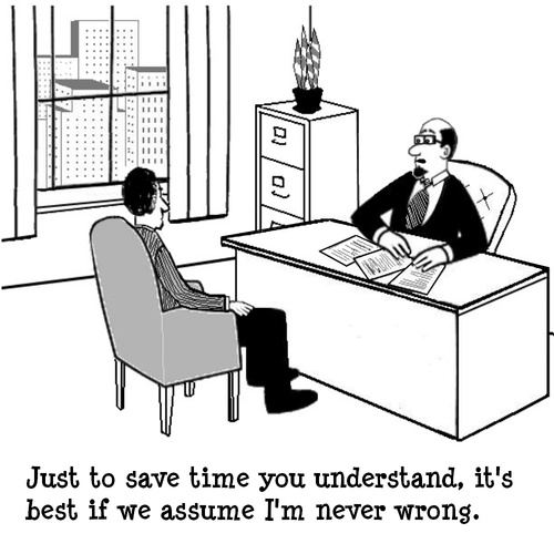 Cartoon: Assume (medium) by cartoonsbyspud tagged business,finance,it,marketing,outsourced,life,office,recruitment,hr,spud,cartoon,taylor,paul