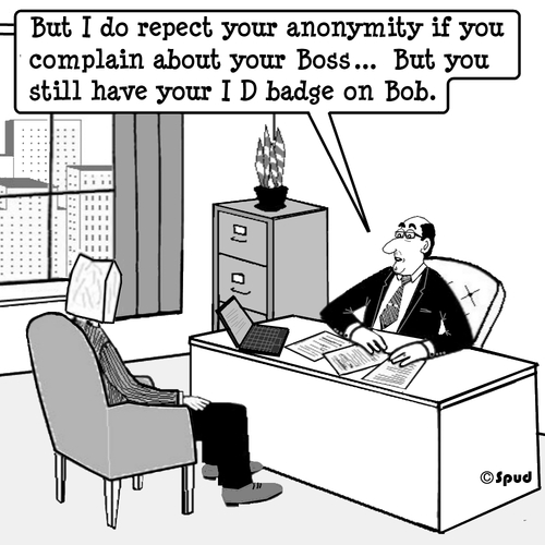 Cartoon: Total anonimity Bob (medium) by cartoonsbyspud tagged cartoon,spud,hr,recruitment,office,life,outsourced,marketing,it,finance,business,paul,taylor