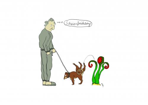 Cartoon: Frühling (medium) by ailuj tagged frühling,arbeitslos,hartz,depression,wachstum,hund,hundehalter,gassi,potenz