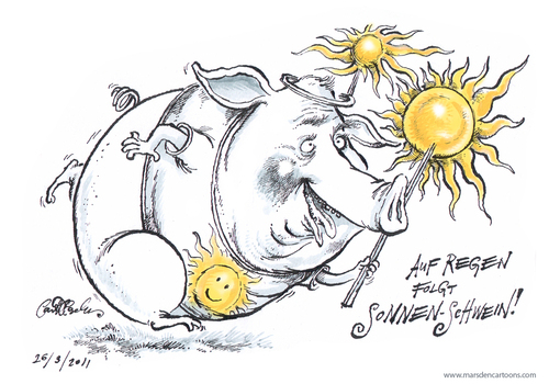 Cartoon: Auf Regen folgt Sonnenschwein (medium) by ian david marsden tagged schwein,regen,sonne,cartoon,fruehling,marsden