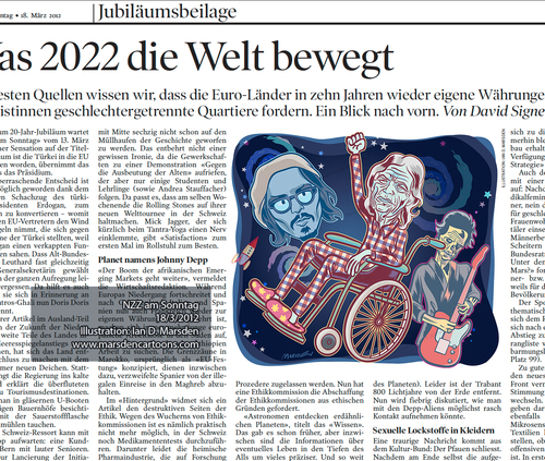 Cartoon: Was 2022 die Welt bewegt (medium) by ian david marsden tagged depp,richards,jagger,marsden,cartoon,illustration,nzz,jubiläum,zukunft