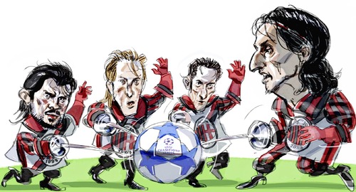 Cartoon: Milan (medium) by portos tagged milan,ibrahimovic,gattuso,ambrosini,flamini