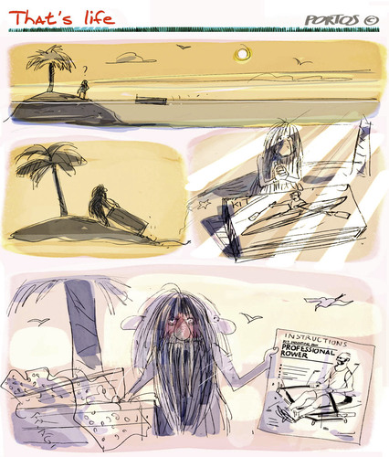 Cartoon: that s life (medium) by portos tagged desert,island,castaway