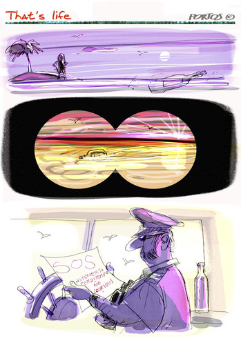 Cartoon: That s life (medium) by portos tagged desert,island,castaway