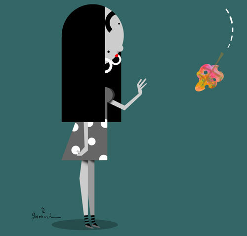 Cartoon: Girl in the park with color leaf (medium) by Garrincha tagged ilo