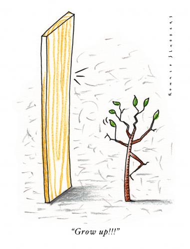 Cartoon: Grow up! (medium) by Ronald Slabbers tagged generation,future,jugendlicher,adolescent,adult,holz,wood,baum,tree,umwelt,environment