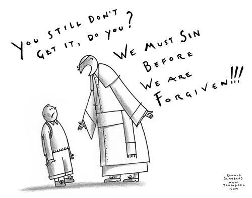 Cartoon: Sin and forgiveness (medium) by Ronald Slabbers tagged abuse,child,children,catholic,pope,sin,church,katholisch,papst,misbrauch,kirche