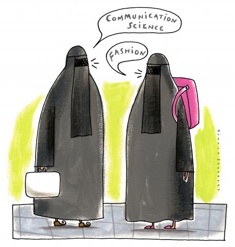 Cartoon: Students (medium) by Ronald Slabbers tagged schule,studieren,schülerin,schüler,women,fashion,bhurka,burka,islam,school,religion,communication,study,wissenschaft,students,kommunikation,student,frauen,mode,schule,mode,communication,wissenschaft,kommunikation,frauen