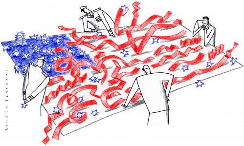 Cartoon: the day after...... (medium) by Ronald Slabbers tagged fahne,wahl,flag,election,obama,bush,us,usa