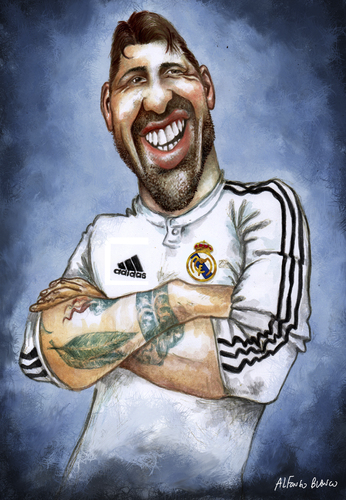 Cartoon: Sergio Ramos (medium) by lagrancosaverde tagged caricatura,karikatur,caricature,blanco,alfonso,madrid,real,ramos,sergio