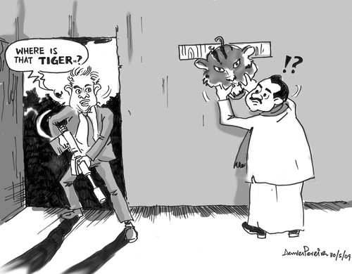 Cartoon: WHERE IS THE TIGER (medium) by denver tagged denver,srilanka