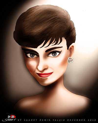 Cartoon: Audrey Hepburn (medium) by saadet demir yalcin tagged saadet,sdy,syalcin,turkey,portrait,audrey,cinema