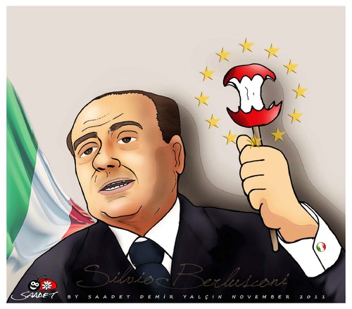 Cartoon: BERLUSCONI (medium) by saadet demir yalcin tagged apple,silvioberlusconi,italy,sdy,saadet