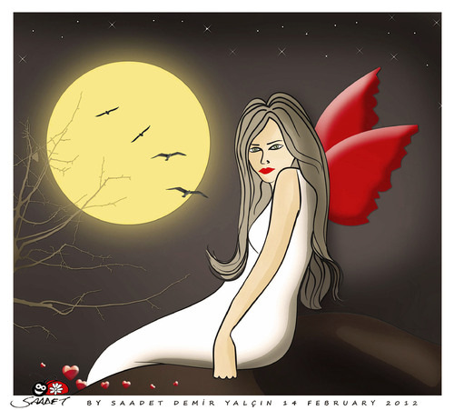 Cartoon: Broken Heart (medium) by saadet demir yalcin tagged saadet,sdy,valentines,day,heart,woman,moon