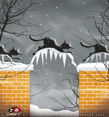 Cartoon: Cats in the winter... (medium) by saadet demir yalcin tagged saadet,sdy,winter,cats,cold,ice