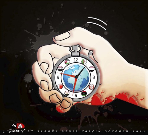 Cartoon: Chronometer Of JasmineRevolution (medium) by saadet demir yalcin tagged saadet,sdy,jasmine,chronometer