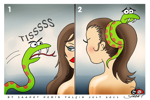 Cartoon: Double disaster for snake... (medium) by saadet demir yalcin tagged saadet,sdy,woman,snake
