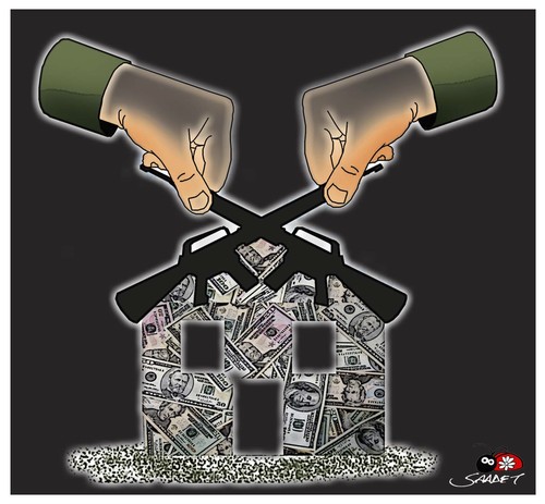 Cartoon: Roof (medium) by saadet demir yalcin tagged syalcin,saadet,sdy,turkey,war,money,gun