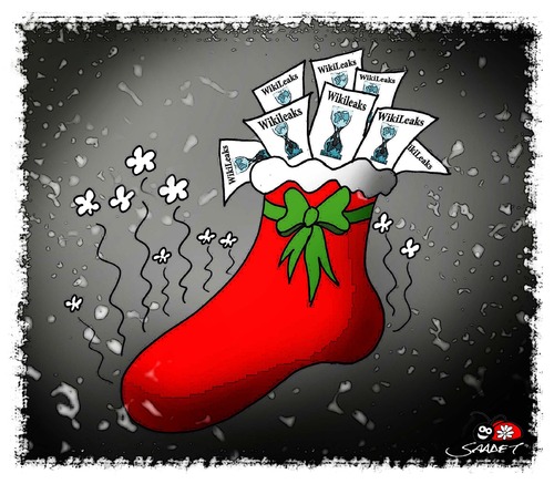 Cartoon: stinky socks (medium) by saadet demir yalcin tagged saadet,syalcin,sdy,turkey,wikileaks,noelgift,noel,world