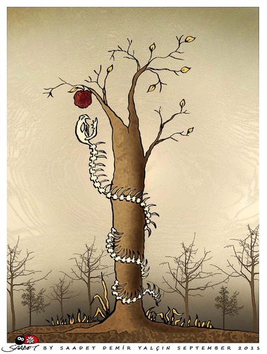 Cartoon: Such a one evolution (medium) by saadet demir yalcin tagged saadet,sdy,globalwarming,snake,apple,tree,climate