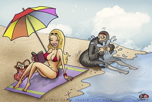 Cartoon: Two women in the beach (medium) by saadet demir yalcin tagged saadet,sdy,beach