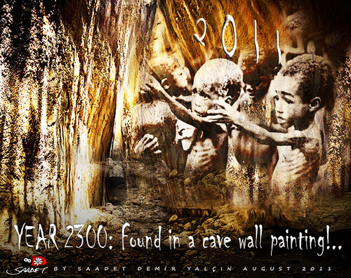 Cartoon: Wall of a cave (medium) by saadet demir yalcin tagged saadet,sdy,world,future,hunger