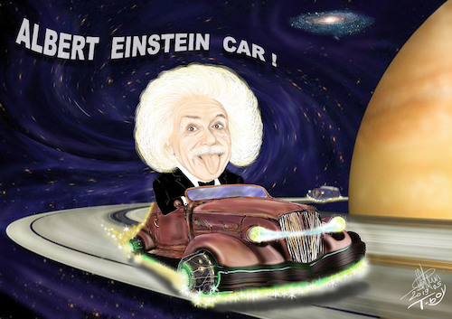 Cartoon: ALBERT EINSTEIN CAR (medium) by T-BOY tagged albert,einstein,car