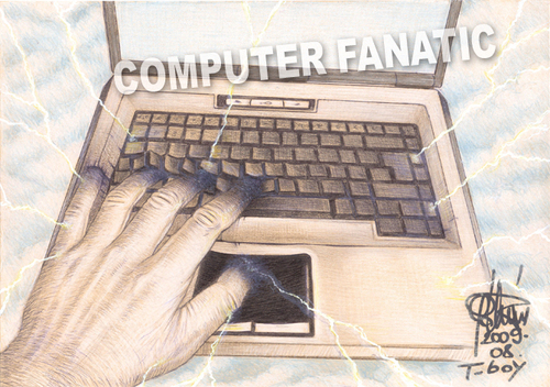 Cartoon: computer fanatic (medium) by T-BOY tagged computer,fanatic