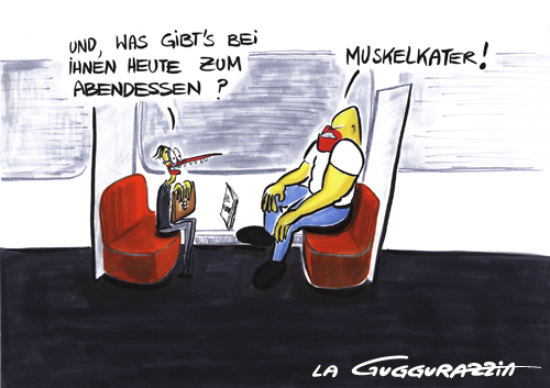 Cartoon: . (medium) by LA RAZZIA tagged fitness,sport,dinner,abendessen,muskelprotz