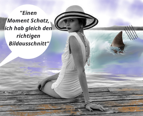 Cartoon: die schönsten momente (medium) by wheelman tagged baden,steg,meer,hai,model,foto