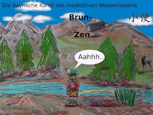 Cartoon: ois im flow (medium) by wheelman tagged bayern,zen,berge,natur,eins,wasser,bier,umwandlung