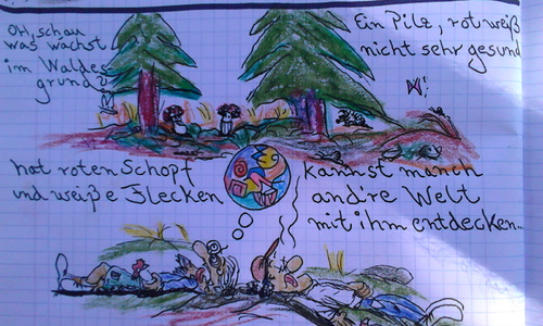 Cartoon: pilzähhh (medium) by wheelman tagged pilze,wald,trip