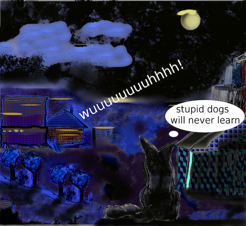 Cartoon: sit and think (medium) by wheelman tagged world,moon,cat,dogs,night