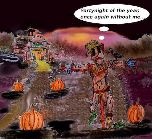 Cartoon: unhappy halloween (medium) by wheelman tagged halloween,scarecrow