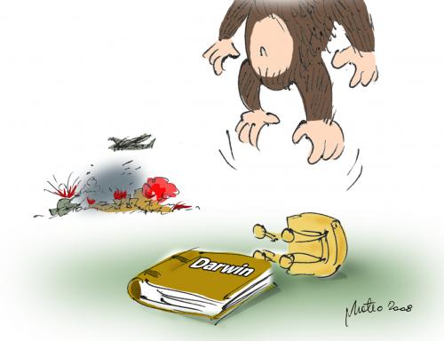 Cartoon: monkey (medium) by geomateo tagged death,war,violence,darwin,evolution,cartoon,
