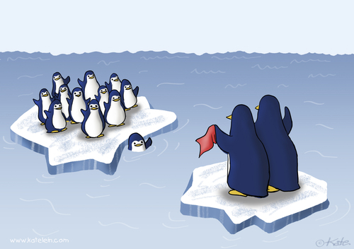 Cartoon: Pinguinabschied (medium) by katelein tagged pinguin,penguin,arktis,antarktis,eisscholle,nordpol,südpol,klimawandel