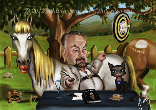 Cartoon: Adnan Hocanin Ciftligi (medium) by sahannoyan tagged adnan,oktar,harun,yahya,darwin,huri,kizlar,sahan,noyan,karikatur,caricature