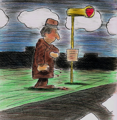 Cartoon: Endstation Liebe! (medium) by Oliver Kock tagged haltestelle,warten,mann,liebe,blumen,verspätung,einsamkeit,verzweiflung,love,man,desperation,waiting,desire,sehnsucht