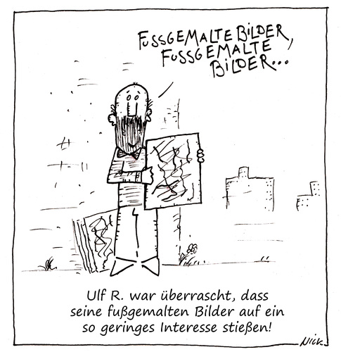 Cartoon: Fußgemalte Bilder (medium) by Oliver Kock tagged maler,bilder,fußgemalt,arbeit,kunst,blitzgarden,cartoon,art,work,artist